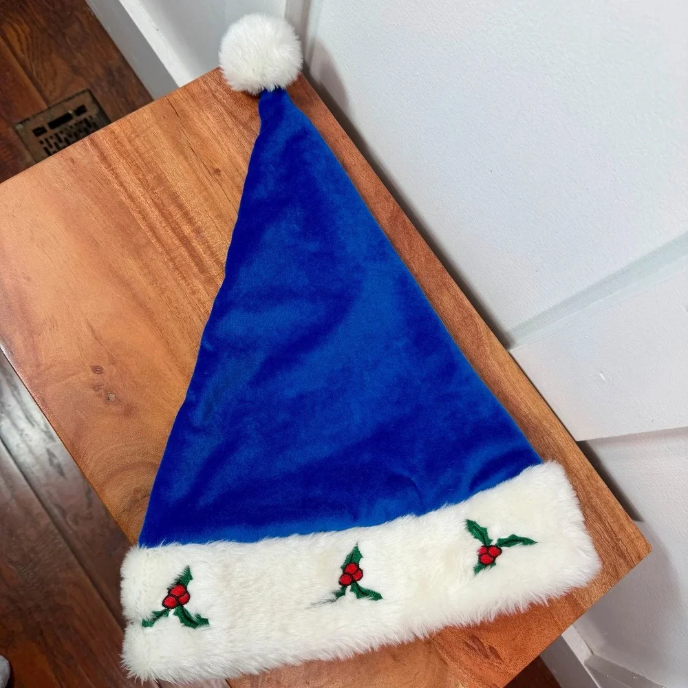 Indianapolis Colts Christmas Santa‎ Hat Blue White Horseshoe Logo Holly